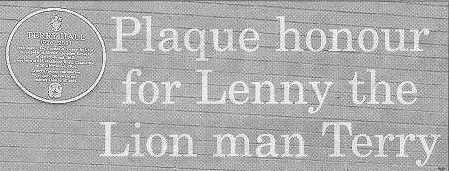 Plaque honour for Lenny the Lion man Terry