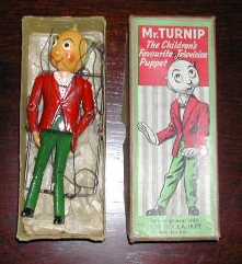 Luntoy metal Mr Turnip puppet (mint and boxed condition) from the 1950s